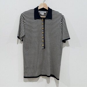 Vintage Carlisle Silk Short Sleeve Strip Knited Button Blouse Size S